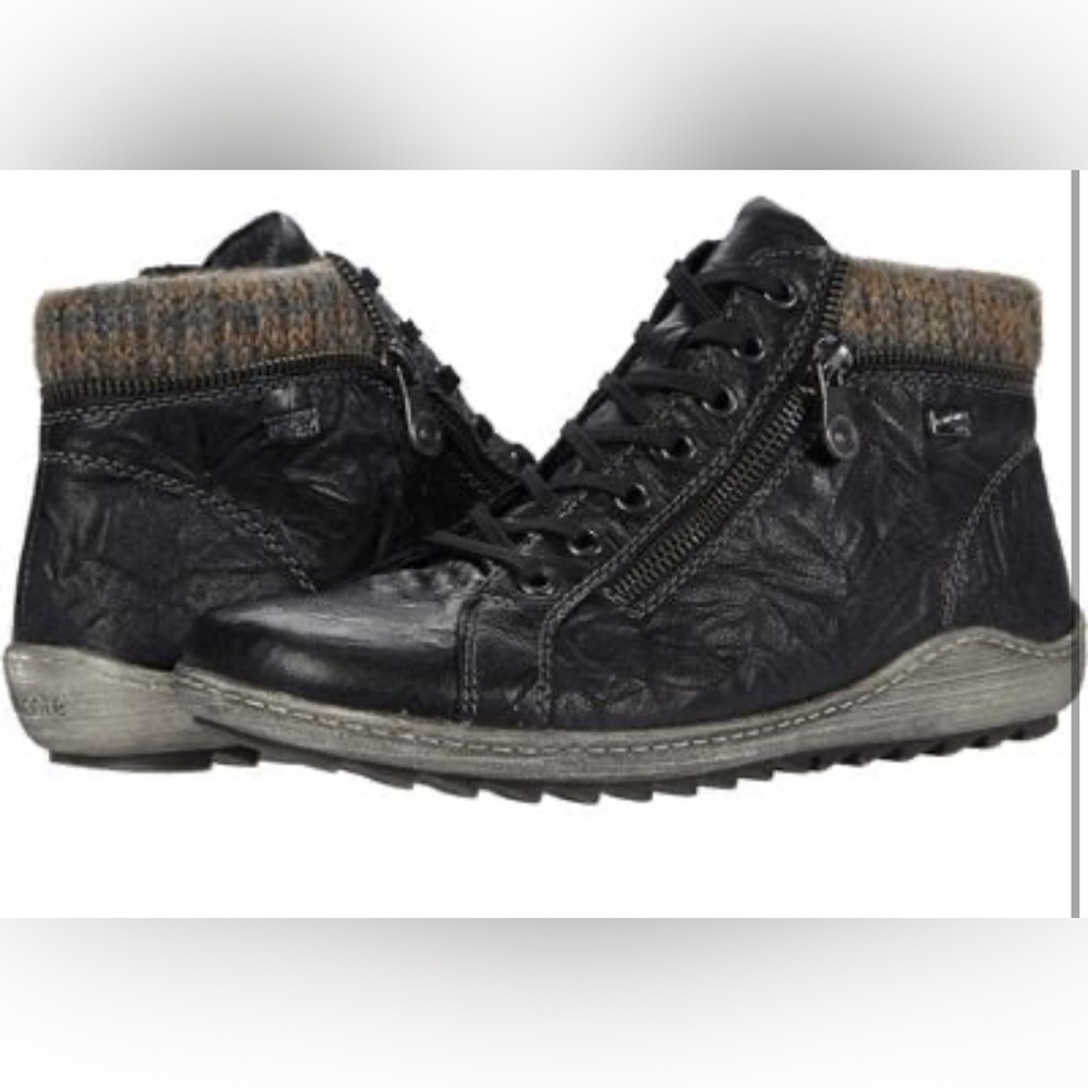 NWT!! Rieker R1473 Remonte Black Leather Boots, 7.5 (EU 38), BLACK